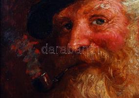 J. Ringeiloy jelzéssel: Pipázó vadász. Olaj, farost, antik keretben, 34×24 cm