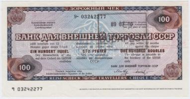 Szovjetunió DN &quot;A Szovjetunió Külkereskedelmi Bankja, Moszkva&quot; 100R utazási csekk magyar felülbélyegzéssel T:II- Soviet Union ND &quot;Bank for Foreign Trade of the USSR, Moscow&quot; 100 Roubles travellers cheque with Hungarian overprint C:VF