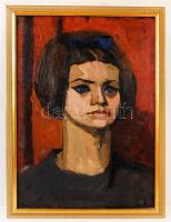 Jelzés nélkül: Kék masnis lány. Olaj, vászon, keretben, 70×50 cm