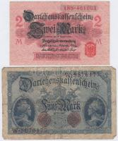 Német Császárság 1914. 2M piros pecséttel + 5M T:III,III- German Empire 1914. 2 Mark with red seal + 5 Mark C:F,VG