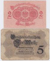 Német Császárság 1914. 2M piros pecséttel + 5M T:III,III-
German Empire 1914. 2 Mark with red seal +...