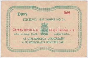 Szekszárd 1945. "Utalványjegy" 1P értékben T:II (hajtatlan)