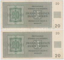 Német 3. Birodalom / Cseh-Morva Protektorátus 1944. 20K (4x) sorszámkövetők T:restaurált
German Thir...