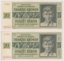 Német 3. Birodalom / Cseh-Morva Protektorátus 1944. 20K (4x) sorszámkövetők T:restaurált
German Thir...