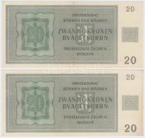 Német 3. Birodalom / Cseh-Morva Protektorátus 1944. 20K (4x) sorszámkövetők T:restaurált
German Thir...