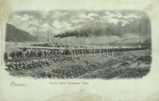 1898 Orsova, csatorna a Vaskapu-szorosnál, gőzhajó / canal, Iron Gates gorge, steamship (EK)