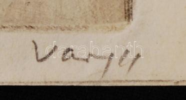 1965 Varga Nándor Lajos (1895-1978): Angyali üdvözlet. Rézkarc, papír, jelzett, 18,5x14cm