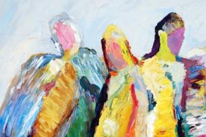 Schéner Mihály (1923-2009): Alakok. Olaj, farost, jelzett, keretben, 50×70 cm