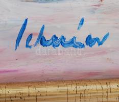 Schéner Mihály (1923-2009): Alakok. Olaj, farost, jelzett, keretben, 50×70 cm