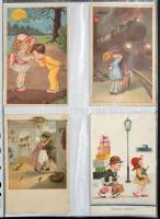 6 db RÉGI motívumlap, szignós (Ebner, Bertiglia, Wills, Boriss); gyerek / 6 old motive cards, signed...