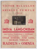 1937 az India lángokban (Wee Willie Winkie), Victor McLaglen és Shirley Temple főszereplésével készült film érdekes magyar nyelvű reklámkártyája, közepén kivágásban egy filmkockával, 8×6 cm