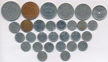 Norvégia 1947-1989. 10ö-5K 29db fémpénz T:vegyes Norway 1947-1989. 10 Öre - 5 Kroner 29pcs of metal coins C:mixed