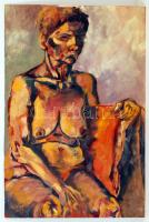 Trenovszki Mónika: Ülő női akt. Olaj, farost, jelzett, 50×70 cm