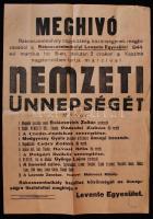 1944 Rákosszentmihályi Levente Egyesület nemzeti ünnepségének meghívó plakátja. Papír,összehajtva, jó állapotú. 29x42cm 