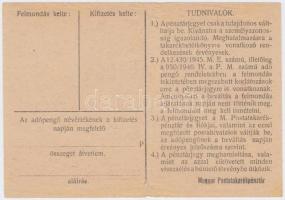 1946. 100.000AP nem kamatozó Pénztárjegy "Másra Át Nem Ruházható" T:III szakadás