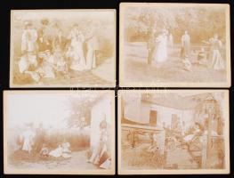 1896 4 db családi fotó Tenkefürdőről (Bihar vm., ma: Tinca), hátoldalukon feliratozva, különböző méretekben