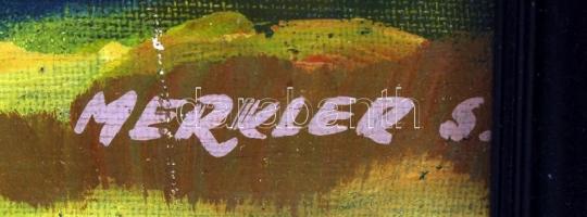 Merkler jelzéssel: Tájkép toronnyal. Olaj, karton, üvegezett keretben, 30×22 cm