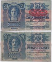 1913. 20K II. kiadás (2x) az egyik "Deutschösterreich" felülbélyegzéssel T:II-,III