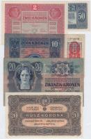 1913. 20K + 1915. 10K "Deutschösterreich" felülbélyegzéssel + 1917. 2K + 1920. 50f + 1920....