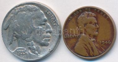 Amerikai Egyesült Államok 1935. 5c CuNi + 1946. 1c CuZn T:3
USA 1935. 5 Cents CuNi + 1946. 1 Cent Cu...