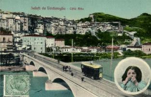 Ventimiglia, Citta Alta / old town, tram, bridge, child