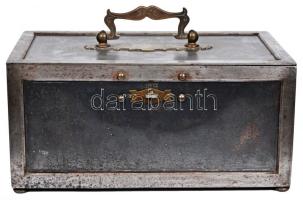 cca 1910 Antik, nagyméretű, zárható pénzkazetta kulccsal / Vintage cassa 35x25x20 cm