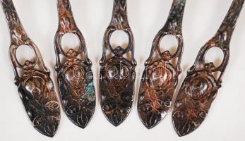 5 db díszített alpakka kis kanál, h:9 cm