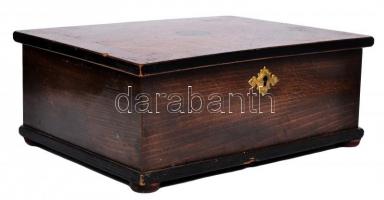 cca 1910 Antik fa ládika kulcs nélkül / Vintage cassa 20x25x12 cm