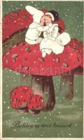 New Year, mushroom litho