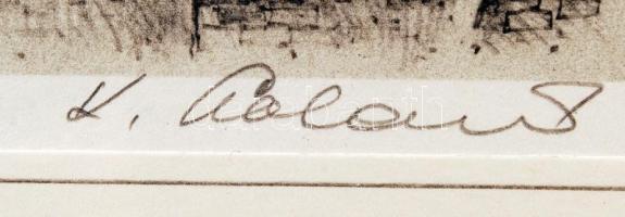 Karel Stolar: Prága. Rézkarc, papír, sorszámozott, jelzett, üvegezett keretben, 9×13 cm