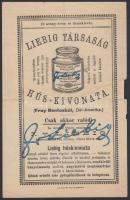 cca 1887 Liebig-féle húskivonat reklámja, hátoldalán tartozásról szóló feljegyzéssel