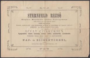 cca 1889 Esztergom, Sternfeld Rezső kereskedő divatáru-reklámja, hátlapján teljesített fizetésről szóló feljegyzéssel.