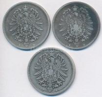 Német Birodalom 1874D-1876A 1M Ag (3x) T:2-,3
German Empire 1874D-1876A 1 Mark Ag (3x) C:VF,F