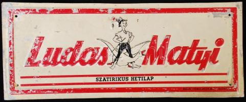 cca 1950 Ludas Matyi szatirikus hetilap fém tábla. Magyar Fémlemezipari RT. 25x10 cm