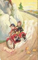 Children on motorbike, humour So. Stpl (EK)