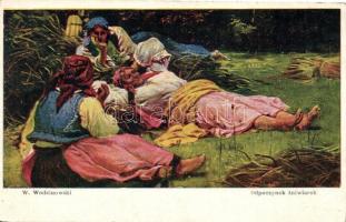 18 db RÉGI szignós motívumlap; lengyel folklór / 18 old artist signed motive cards; Polish folklore