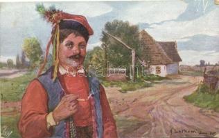 18 db RÉGI szignós motívumlap; lengyel folklór / 18 old artist signed motive cards; Polish folklore