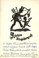 22 db főként RÉGI motívumlap; sziluett művész, üdvözlő és zenész / 22 mostly old motive cards; silho...