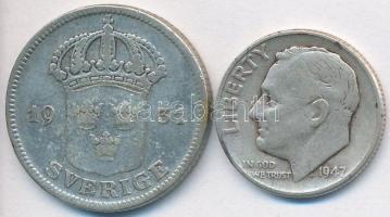 Amerikai Egyesült Államok 1917. 1d Ag "Roosevelt" + Svédország 1931. 50ö Ag T:2-,3
USA 191...