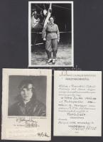 cca 1950 V. Tóth Jolán, az első magyar pilótanő saját kézzel aláírt fényképe és pilóta engedélyének másolata