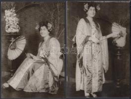 cca 1930/cca 1970 Japán gésának öltözve, 4 db fotólap, 14x9 cm