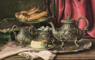 18 db RÉGI használatlan motívumlap sok lithoval; művész, csendélet, virág / 18 old unused motive car...