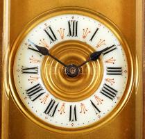 Réz, asztali óra, csiszolt üveggel, kulccsal. Made in England. Működik. Magasság: 11cm, szélesség: 7...