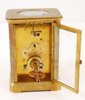 Réz, asztali óra, csiszolt üveggel, kulccsal. Made in England. Működik. Magasság: 11cm, szélesség: 7...