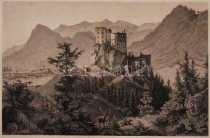 cca 1850 Ludwig Rohbock (1820-1883)- G. Heisinger: Likava várrom, Ruine Likava. Acélmetszet, jelzett a metszeten / Steel engraving, 11×16 cm