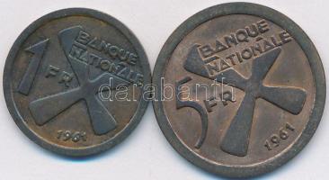 Katanga 1961. 1Fr Br + 5Fr Br T:2 Katanga 1961. 1 Franc Br + 5 Francs Br C:XF