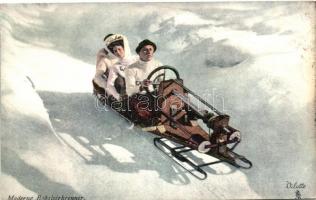 Moderne Bobsleighrenner / Bobsleigh racer, Raphael Tuck & Sons Oilette, Wintersport in den Alpen No. 243.