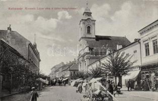 Kolozsvár, Kossuth Lajos utca, szász templom, piac / street, church, market place (fa)