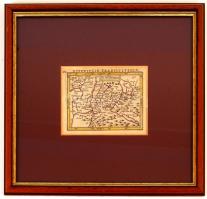 1616 Hondius: Transylvania, térkép 9 x 13 cm, bordó pasztpartúban, üvegezett keretben 31 x 35cm. Készítő: Hondius / 1 map of Transsylvania: 9 x 13 cm; miliaria Germanica com, Creator: Hondius.