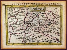 1616 Hondius: Transylvania, térkép 9 x 13 cm, bordó pasztpartúban, üvegezett keretben 31 x 35cm. Kés...